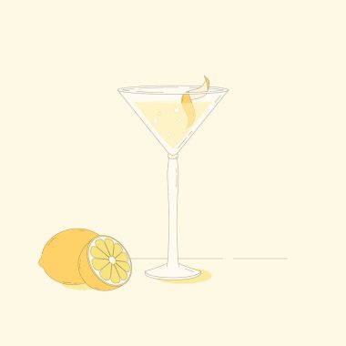 Limonlu martini, vektör çizimi.