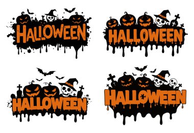 Cadılar Bayramı Korku Posteri Tasarımı: Kabak, Kafatası ve Yarasalar