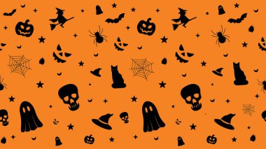 Canlı Turuncu Arkaplan Üzerine Ürkütücü Cadılar Bayramı Simgeleri