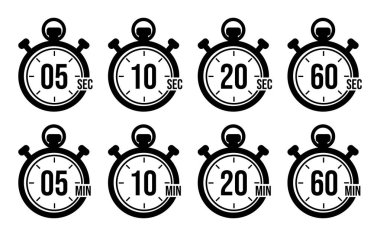 Stopwatch Zaman Simgesi Kullanıcı Arayüzü ve Bilgi Grafikleri için Saniyeler ve Dakika Zamanlayıcısı Ayarlandı