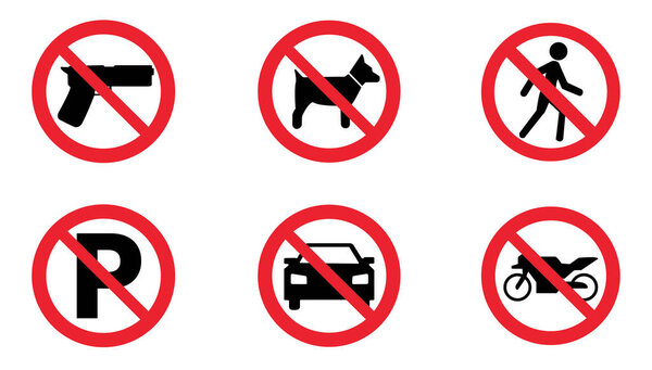 Символы запрещенной зоны Нет въезда, нет парковки, нет домашних животных, нет транспортных средств