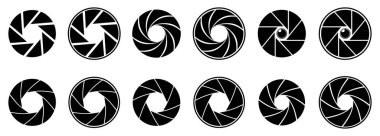 Fotoğraf makinesi lens simgelerini ayarla. Kamera deklanşör simgeleri. Kamera Mercekleri ve Kapatıcı Simgeleri Vektörü Ayarları