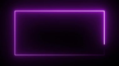 Neon dikdörtgen çerçeve canlandırma ekran döngüsü, siyah arkaplan 4K üzerinde neon mor animasyon