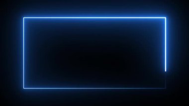  Neon dikdörtgen çerçeve canlandırma ekran döngüsü, siyah arkaplan 4K üzerinde neon mavi animasyon