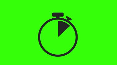Analog stopwatch timer animation on green screen 4K chronometer clock icon. Time countdown transition on green background
