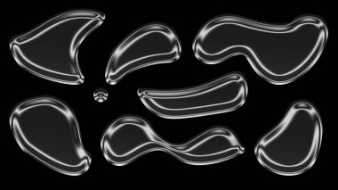 Abstract Liquid Shapes on Black Background Glossy 3D Fluid Art