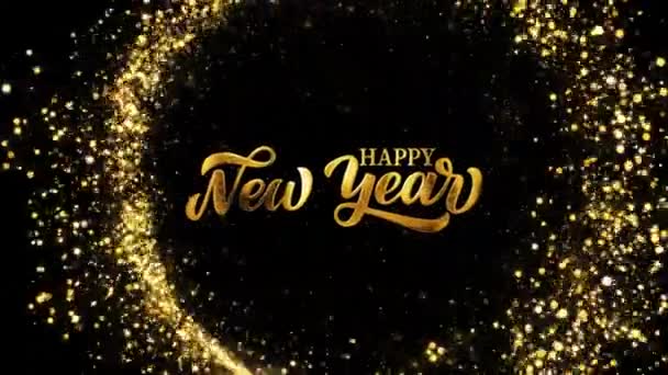 Happy New Year Celebration Text Festive Gold Fireworks Night Sky — стокове відео