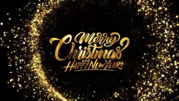 Merry Christmas Happy New Year Lettering Greeting Card Invitation Golden — Stock Video