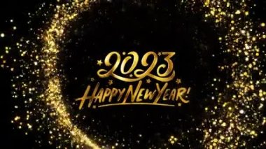 Karanlık kutlama geçmişinde mutlu yıllar altın kıvılcımı parıltısı. Mutlu yıllar yeni yıl partisi. Mutlu Noeller, 2023, 2024, Parti, Davet, Hediye, Olay, Mesaj, Tatil, Festival Animasyonu