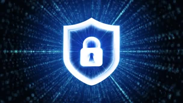 Ikona Cyberbezpieczeństwa Tarcza Cyfrowa Cyberpętla Technologiczna Tunelu Animacja Ochrona Danych — Wideo stockowe