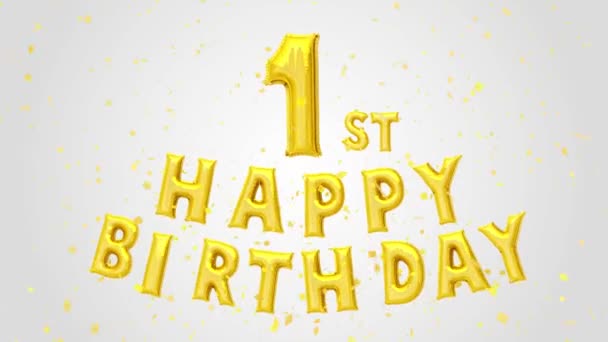 1St Happy Birthday Golden Balloons Texte Décoration Paillettes Confettis Sur — Video
