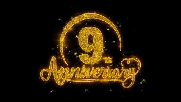 9Th Happy Anniversary Typografi Text Avslöja Från Golden Glitter Skimrande — Stockvideo