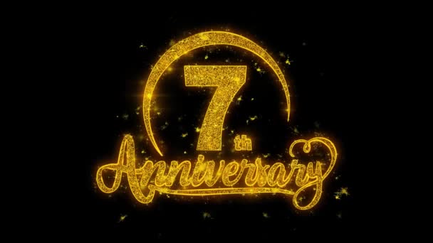 7Th Happy Anniversary Typography Text Reveal Golden Glitter Shiny Magic — Stock video
