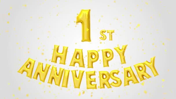 1St Happy Anniversary Golden Balloons Text Dekoration Glitter Guld Konfetti — Stockvideo