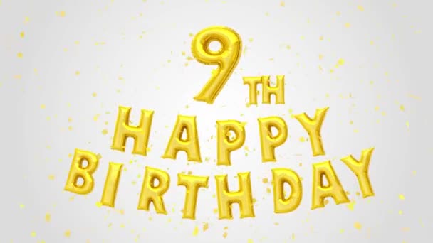 9Th Happy Birthday Złote Balony Dekoracje Tekstowe Brokat Złoty Konfetti — Wideo stockowe