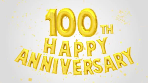 100 Výročí Zlaté Balónky Text Dekorace Třpytky Zlaté Konfety Módním — Stock video