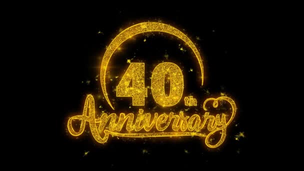 Texto Tipografía Del 40º Aniversario Feliz Revelar Oro Chispas Partículas — Vídeos de Stock