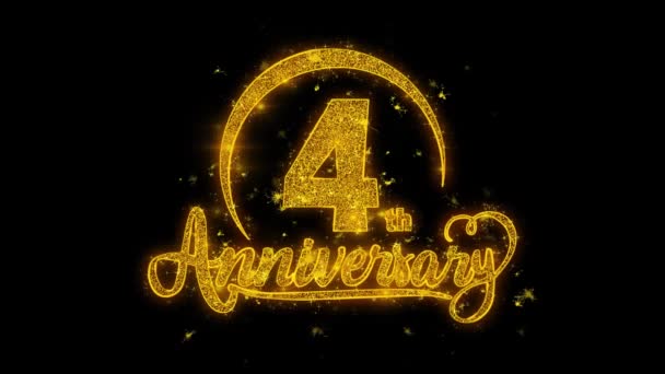 4Th Happy Anniversary Typography Text Reveal Golden Glitter Shiny Magic — Stock Video