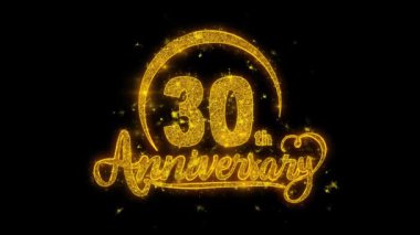 30. Mutlu Yıldönümleri tipografisi Altın Parıldayan Sihirli Parçacıklar Üzerine İnceleme metni. Tebrik kartı, kutlama, Dilekler, Olaylar, Mesaj, tatil, festival konsepti