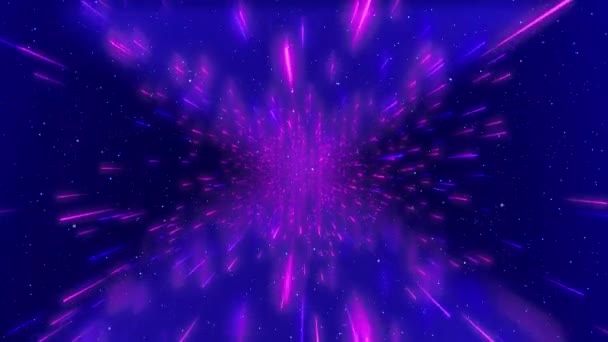 Neon Brilhante Raios Noite Estrelado Céu Meteorito Chuveiro Abstrato Espaço — Vídeo de Stock