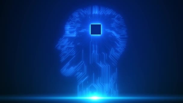 Hjärnans Artificiella Intelligens Framtida Tech Maskininlärning Ansikte Kretskort Binära Dataflöde — Stockvideo