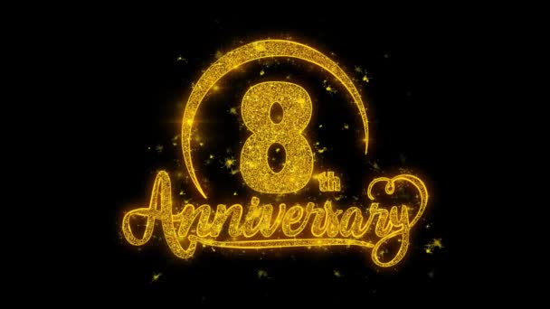 Tekst Typografii 8Th Happy Anniversary Reveal Golden Blitter Shiny Magic — Wideo stockowe