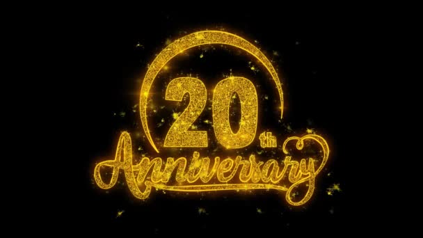 20周年を祝うタイポグラフィのテキストGlitterでゴールデンから明らかに Shiny Magic Particles Sparks グリーティングカード お祝い イベント メッセージ 祭りのコンセプトのために — ストック動画