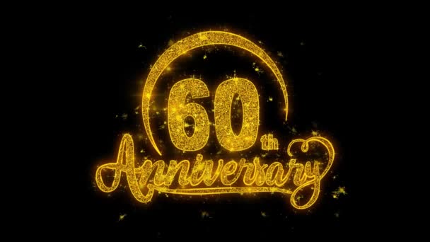 60Th Happy Anniversary Tipografia Texto Revelar Partir Dourado Brilho Brilhante — Vídeo de Stock