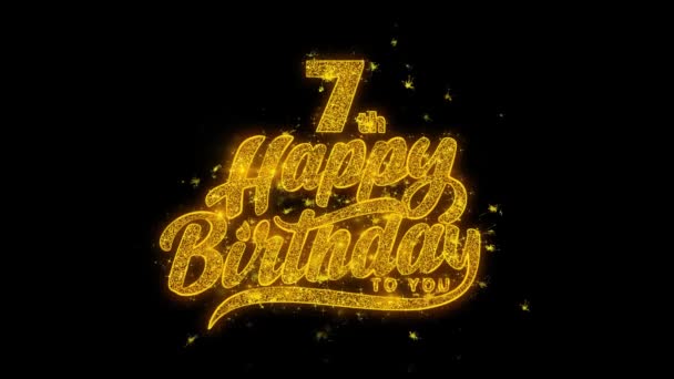7Th Feliz Aniversário Tipografia Texto Revelar Partir Ouro Glitter Brilhante — Vídeo de Stock