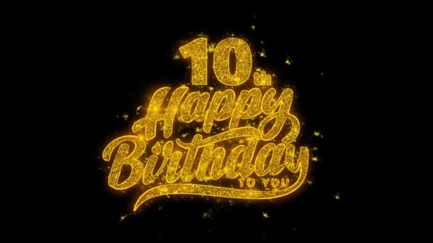 10º Feliz Cumpleaños Tipografía Texto Revelar Oro Brillo Brillante Partículas — Vídeo de stock