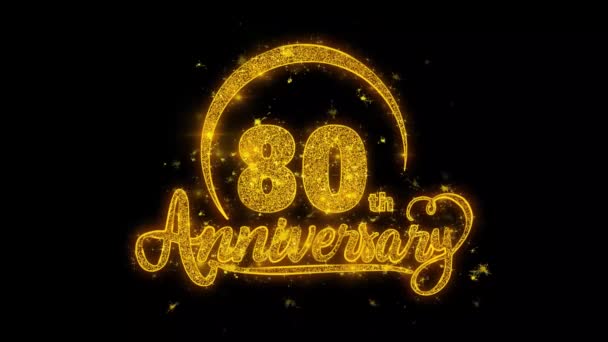 80Th Happy Anniversary Typography Text Reveal Golden Glitter Shiny Magic — Stock Video