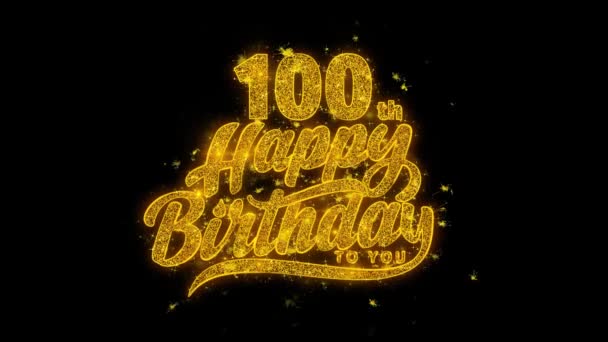 100Th Happy Birthday Typography Text Reveal Golden Glitter Shiny Magic — Stock Video