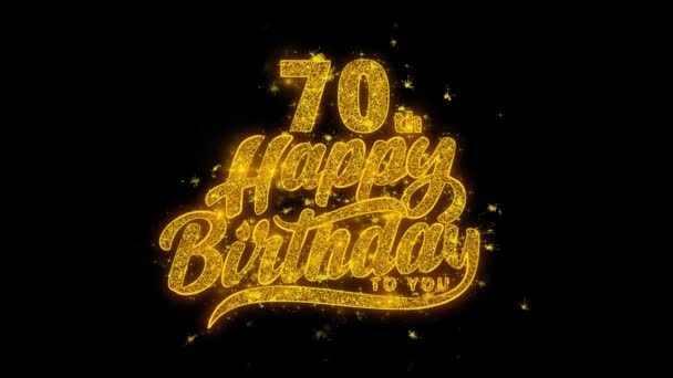 70º Feliz Cumpleaños Tipografía Texto Revelar Oro Brillo Brillante Partículas — Vídeo de stock
