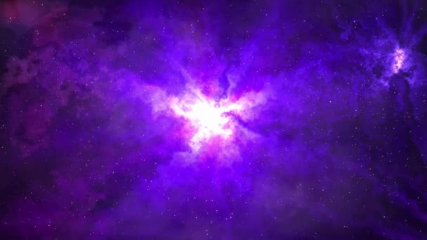 Animace Létání Zářícími Mlhovinami Hvězdami Vesmír Putuje Shlukem Hvězd Galaxií — Stock video