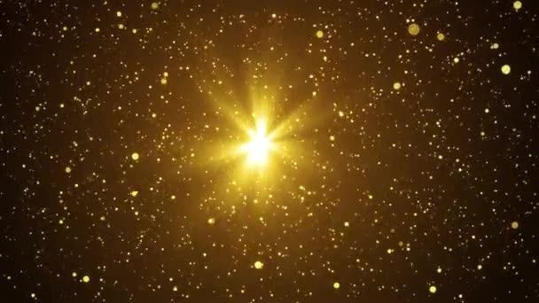 Partículas Fondo Abstracto Con Brillante Polvo Estrellas Piso Dorado Mosca — Vídeo de stock