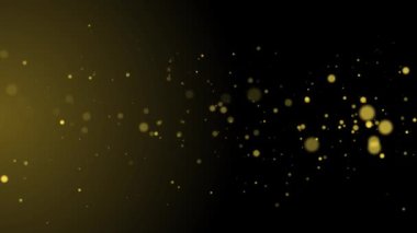 Parlayan altın parçacıklar soyut yıldız bokeh. Kara Arkaplan 'da yüzen toz parçacıkları parlıyor. Uzayda titreşen fütürist parlak sinek hareketi. parti, ödül, moda, müzik, festival,