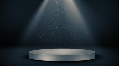 4K 3D podyum, minimal sahne tasarımı. Ürün için modelleme, kozmetik sunum. Yaya ya da platform ürünleri. Boş sahne, sahne. Kozmetik ürünü parlak vitrin sunumu