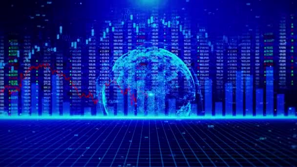 暗号通貨とビットコインBtc暗号取引財務報告の背景グラフとチャートの動き 要約未来的な株式市場のインターフェイスの概念 暗号通貨商取引テクスチャアニメーション — ストック動画