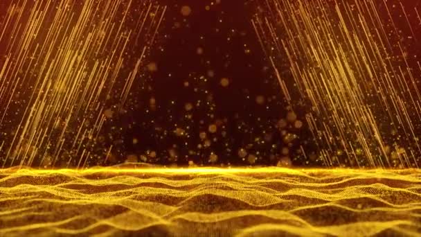 Golden Sfondo Scintillanti Particelle Oro Polvere Volante Scintillante Scintillante Particelle — Video Stock