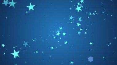 Soyut hareket arkaplanı parıldayan mavi yıldız parçacıkları Bokeh. Popüler, modern, noel, yeni yıl, bayram, düğün geçmişi, 2022, 2023 döngü video animasyonu.