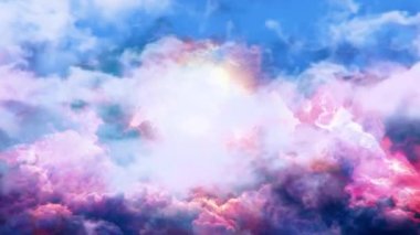 Kabarık tüylü beyaz bulutlar. Bulutlar güneşli, yaz gökyüzü. Zaman aşımı. Pembe bulutlar gökyüzünde. Mavi gökyüzü bulutları. Kümülüs bulutlu zaman çizelgesi. Yaz gökyüzü. Yaz mavisi gökyüzü zaman aşımı. Doğa havası.