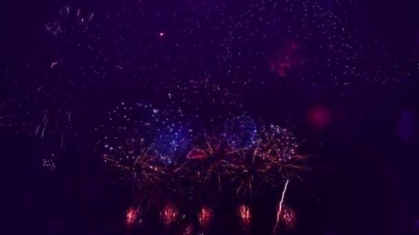 Anos Novos Véspera Fogos Artifício Celebração Fundo Brilhando Fogos Artifício — Vídeo de Stock