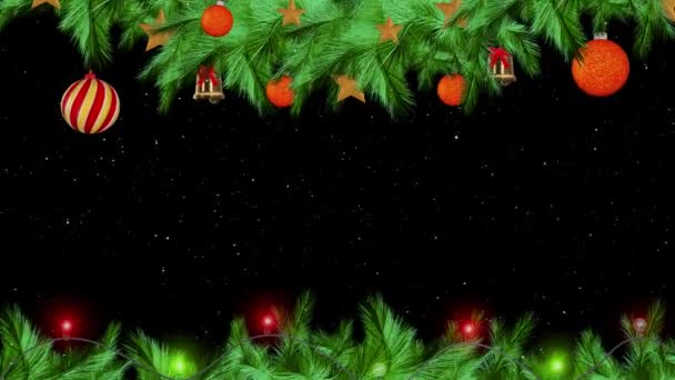 Festlicher Rahmen Des Weihnachtsbaums Mit Tannenzweigen Dekorationen Süßigkeiten Sternen Lichtern — Stockvideo