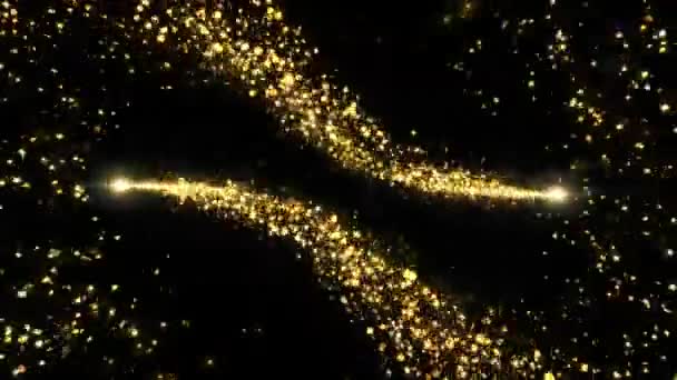 Golden Magic Trails Partículas Brilla Brillos Dorados Navidad Luces Bokeh — Vídeos de Stock