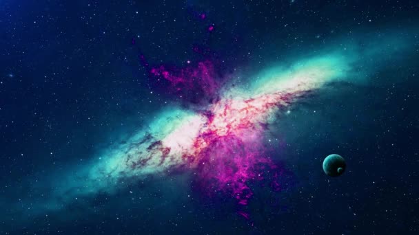 Flygning Genom Rymden Med Stjärnfält Galax Och Nebulosor Snabbt Resande — Stockvideo