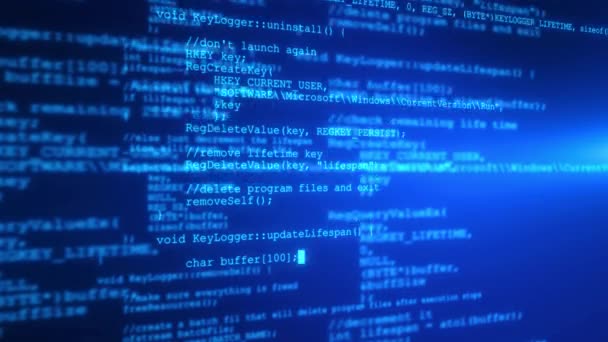 运行计算机屏幕终端的编程代码 开发编程和编码技术 程序员黑客 虚拟网络空间中的比特币Btc挖掘和开发 源代码 — 图库视频影像