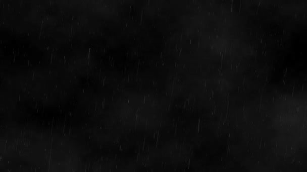 Zware Regenwand Valt Voor Camera Tegen Zwart Scherm Regendruppels Spatten — Stockvideo