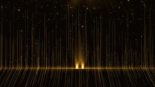 3D光沢のあるスパークリングトレイル粒子が落ちる ウィナースクリーン抽象背景 パーティーのお祝い ストライプ ゴールデンレイ 誕生日 記念日 イベント クリスマス フェスティバル — ストック動画