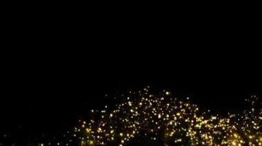 4K 3d Golden Magic Trails partikülleri parıldıyor. Noel Altın Parıltısı. Bokeh ışıkları. Toz festivali, Diwali, Ramazan. 2024 yılbaşı, doğum günü. Ödüllü arka plan. tatil etkinliği, logo başlığı dekorasyonu.