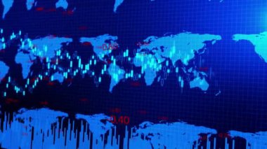 4K 3D borsa veya önx ticaret grafiği ve şamdan şeması finansal yatırım kavramı için uygundur. Ekonomik trendler iş fikri için arka plan. Soluk şamdan grafikleri yatırılıyor.